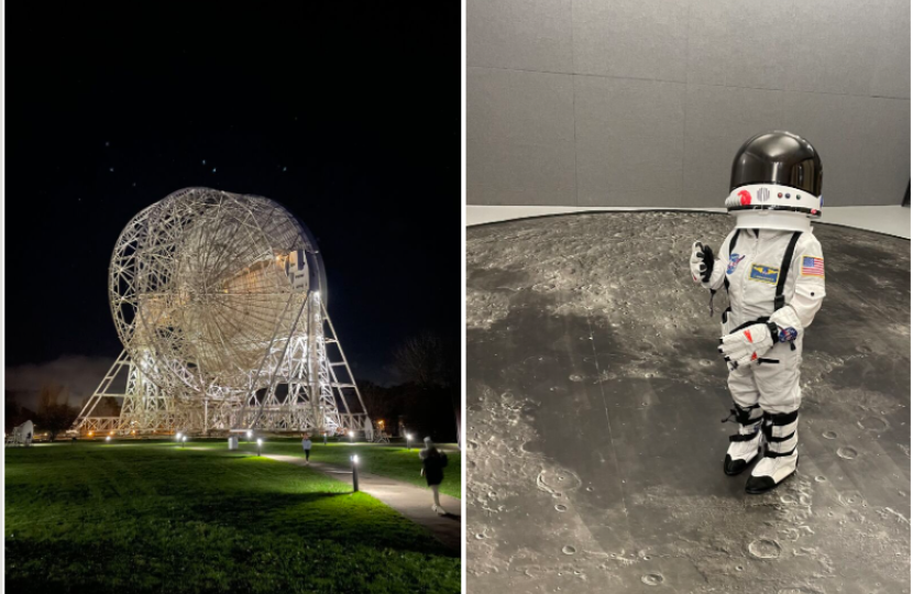 Jodrell Bank lit up at night